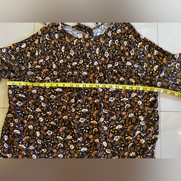 KNOX ROSE Black Print Smocked Long Sleeve Tie Neck BOHO Hippie Blouse - XL - Picture 7 of 16